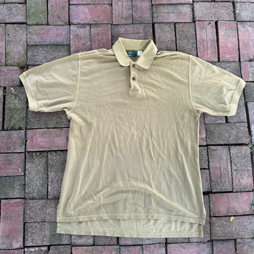 Orvis Mens Short Sleeve Pique Polo Shirt Tan Khaki 100% Combed Cotton Size M